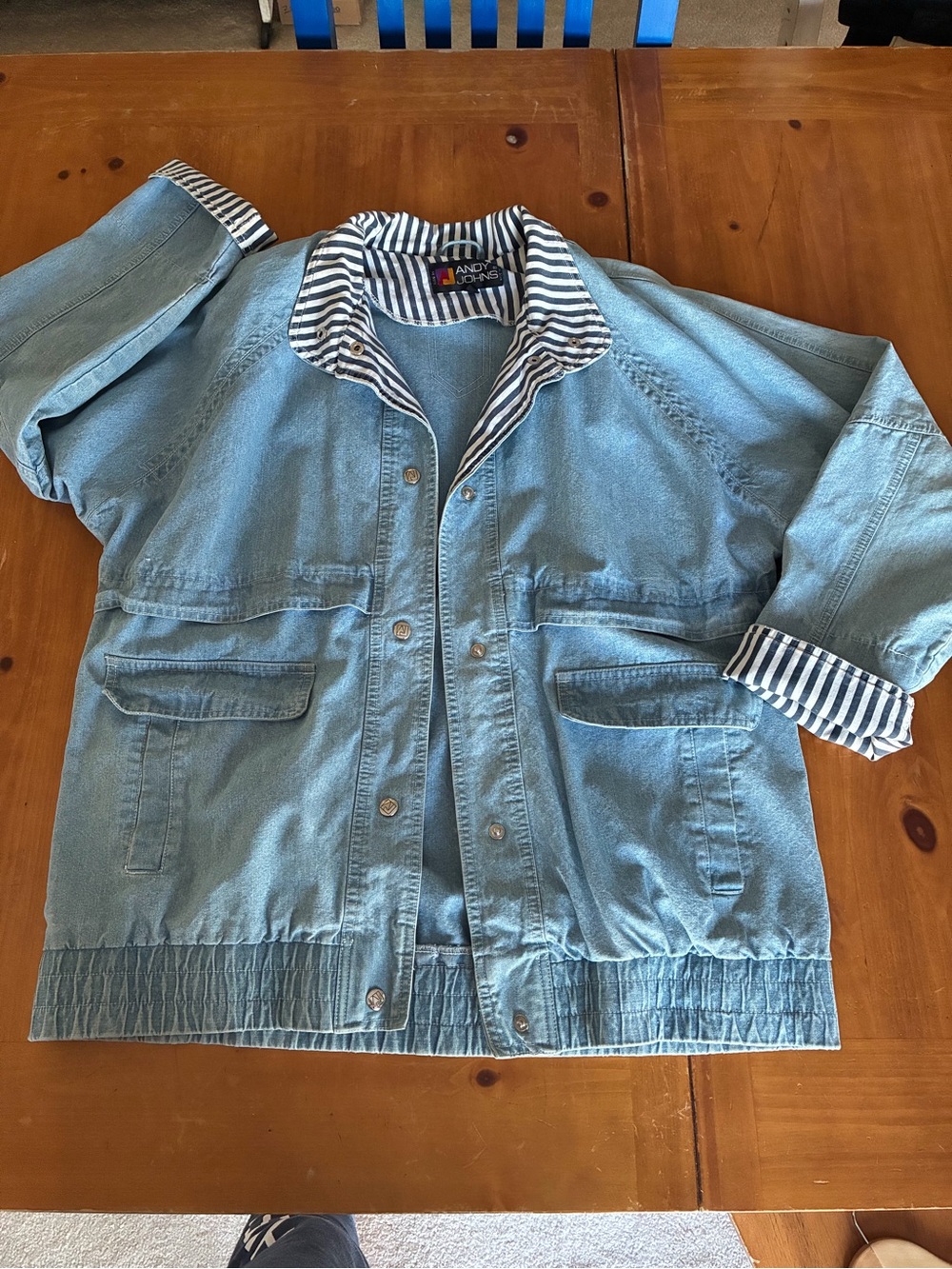 Vtg Andy John’s Denim Jacket with Striped Accent Medium